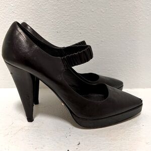 Prada Black Leather Mary Jane Platform Pumps Size 38